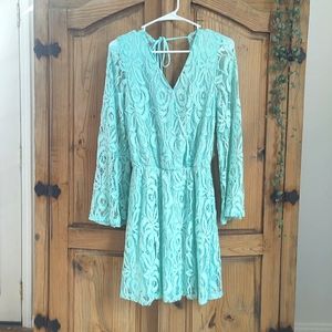 Filly Flair Long Sleeve Turquoise Lace Dress